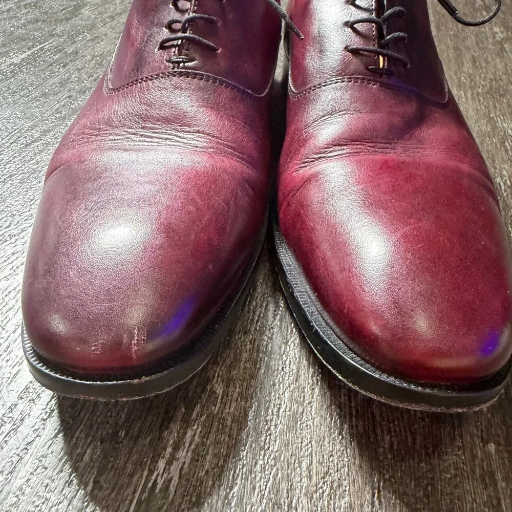 Mercanti Fiorentini Oxford Men 10.5 Burgundy Leather Lace Up Made in Italy Shoe